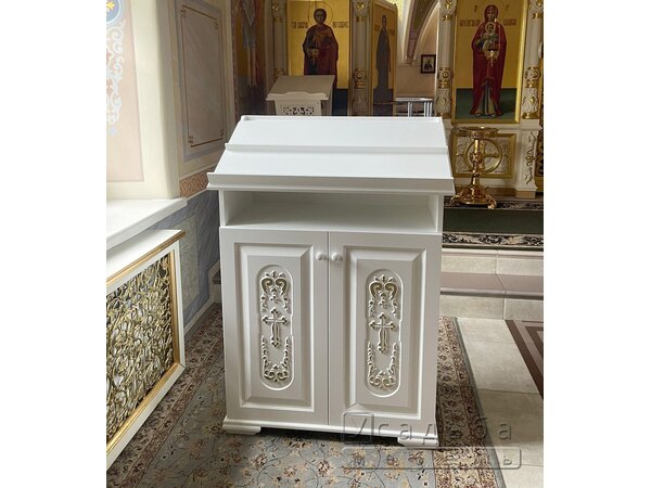 Аналой тумбовый с нишей №3,  резной, белый для храма (церкви), фото 