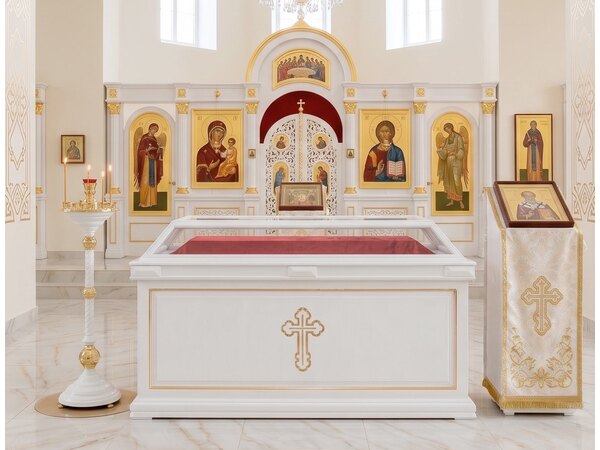 Гробница под плащаницу, белая с золотом №2 для храма (церкви), фото 