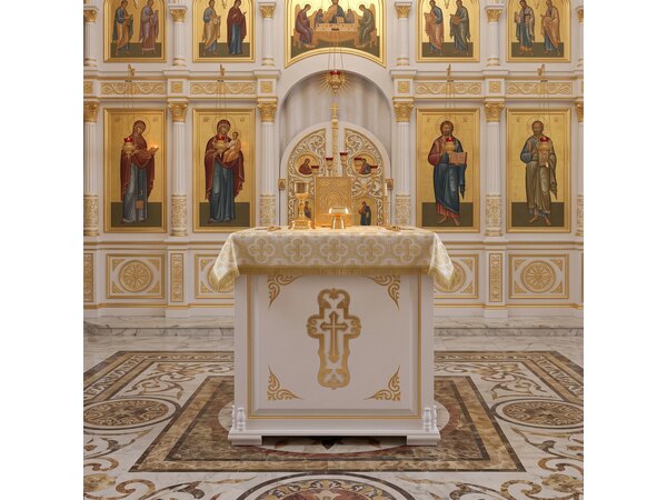 Облачение на престол, белое, резной крест для храма (церкви), фото 